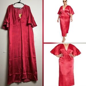 Fe Noel Pink Cocktail Gown with Flutter Sleeves Size 20